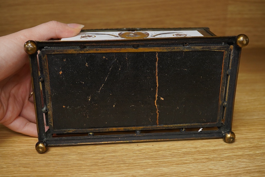 An early 20th century French painted glass and gilt metal casket, 20cm wide. Condition - fair